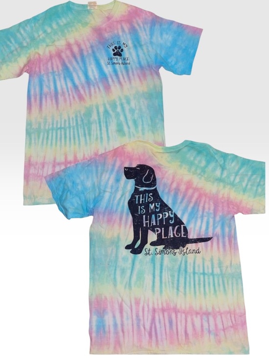 Comfort Colors Tops - St Simons Island Tie Dye Graphic Dog Print Pink, Green & Blue T-Shirt Size L